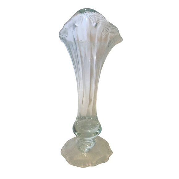 Calla Lily Vase Hand Blown Swung Glass Style Pale Green Tint 13" Vintage - Picture 10 of 12